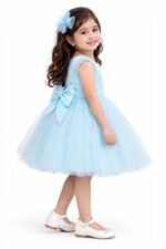 Girls Blue Princess Party Dress with Bow | Kids Birthday Tulle Dress - Image 3