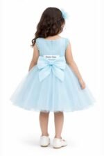 Girls Blue Princess Party Dress with Bow | Kids Birthday Tulle Dress - Image 2