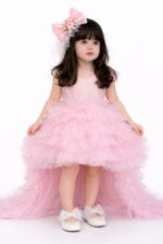 Girls Pink High-Low Birthday Dress - Image 4