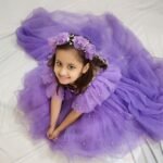 Customized Purple Removable Back Extension Birthday dress With Matching Hairband
