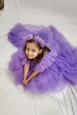 Customized Purple Removable Back Extension Birthday dress With Matching Hairband