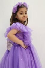 Customized Purple Removable Back Extension Birthday dress With Matching Hairband - Image 4