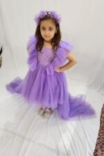 Customized Purple Removable Back Extension Birthday dress With Matching Hairband - Image 5