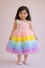 Girls Rainbow Tulle Party Dress | Multi Color Ruffle Princess Birthday Dress - Image 4