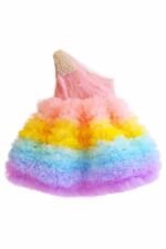 Girls Rainbow Tulle Party Dress | Multi Color Ruffle Princess Birthday Dress - Image 6