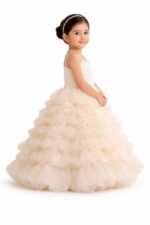 Girls Cream Ruffle Princess Gown Kids Birthday Party Dress - Image 4