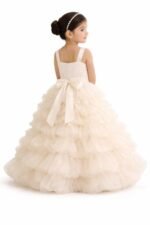 Girls Cream Ruffle Princess Gown Kids Birthday Party Dress - Image 2