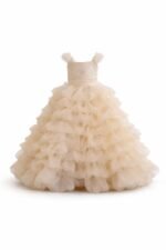 Girls Cream Ruffle Princess Gown Kids Birthday Party Dress - Image 6