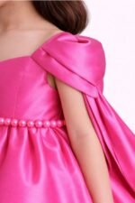 Girls Hot Pink Party Dress Kids Birthday Princess Dress With Cape Sleeves - Image 5