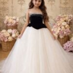 Girls Black & Ivory Princess Party Gown | Kids Wedding Dress