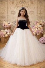 Girls Black & Ivory Princess Party Gown | Kids Wedding Dress