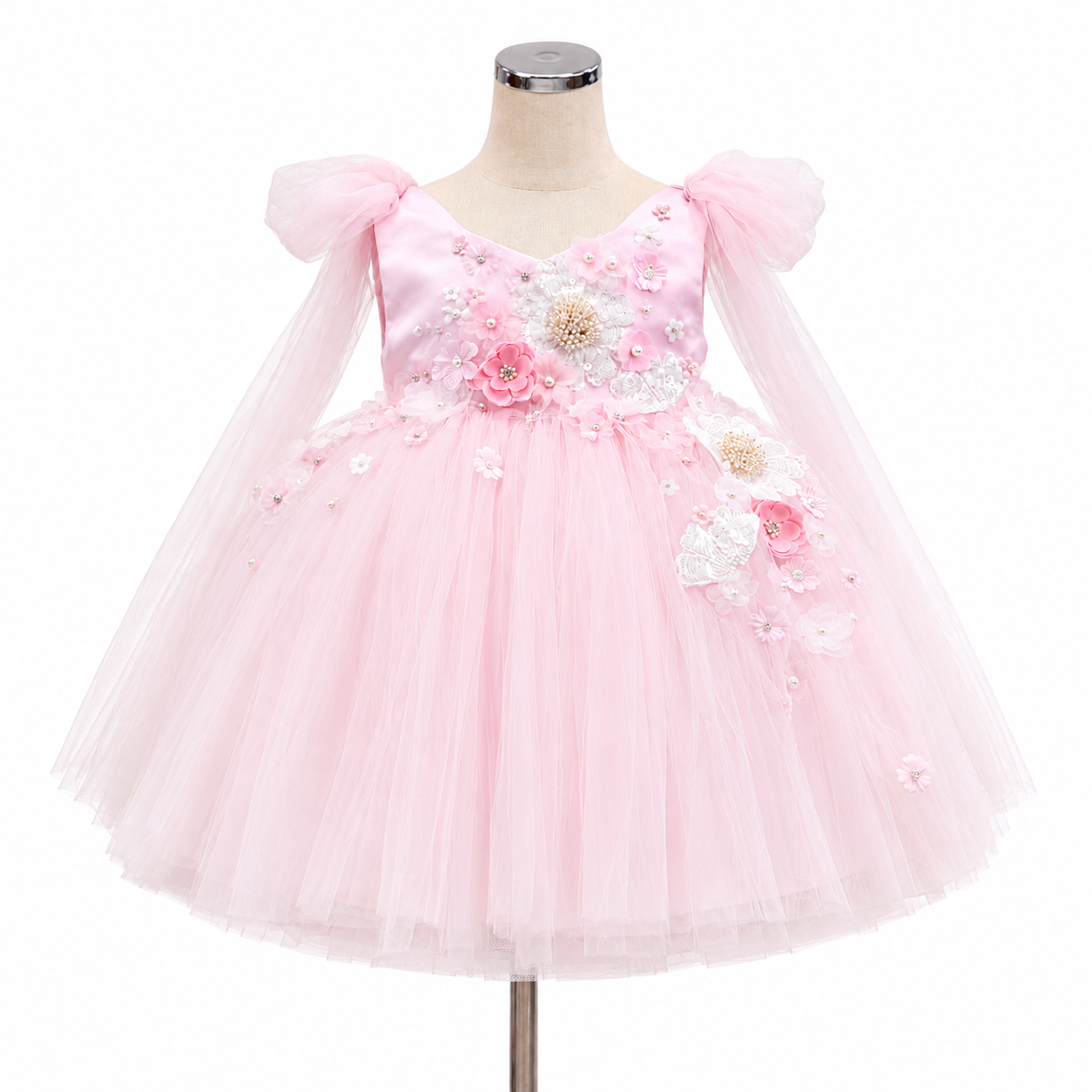 0e43877b-2e9e-4783-ab59-03d6af27a76a Girls Pink Floral Embellished Party Gown Dress - Image 1