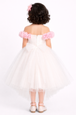 Ivory Floral Off-Shoulder High-Low Party Dress for Girls - Image 4