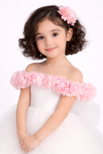 Ivory Floral Off-Shoulder High-Low Party Dress for Girls - Image 3