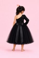 Pakhira Girls Black One Shoulder Party Midi Dress - Image 2