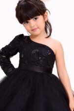 Pakhira Girls Black One Shoulder Party Midi Dress - Image 3