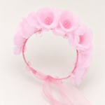 Girls Pink Floral Headband | Handmade Flower Hair Crown with Ribbon Tie - Image 3